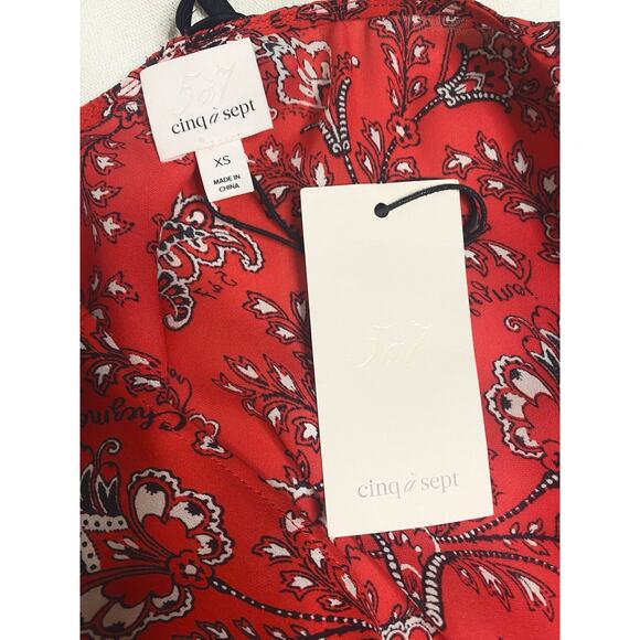 CINQ A SEPT "Jemma" Silk Red Paisley Long Sleeve Cropped Blouse NWT US XS - Picture 10 of 15